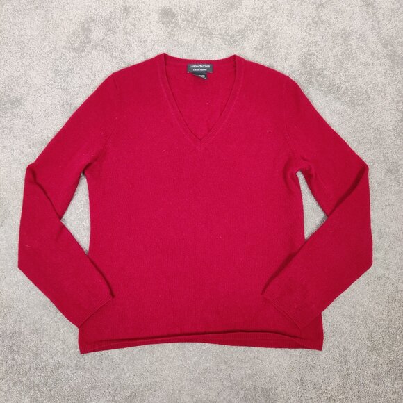 Lord & Taylor Women's 100% Cashmere V-neck Red Sweater Size Medium Quiet Luxury - Picture 1 of 8